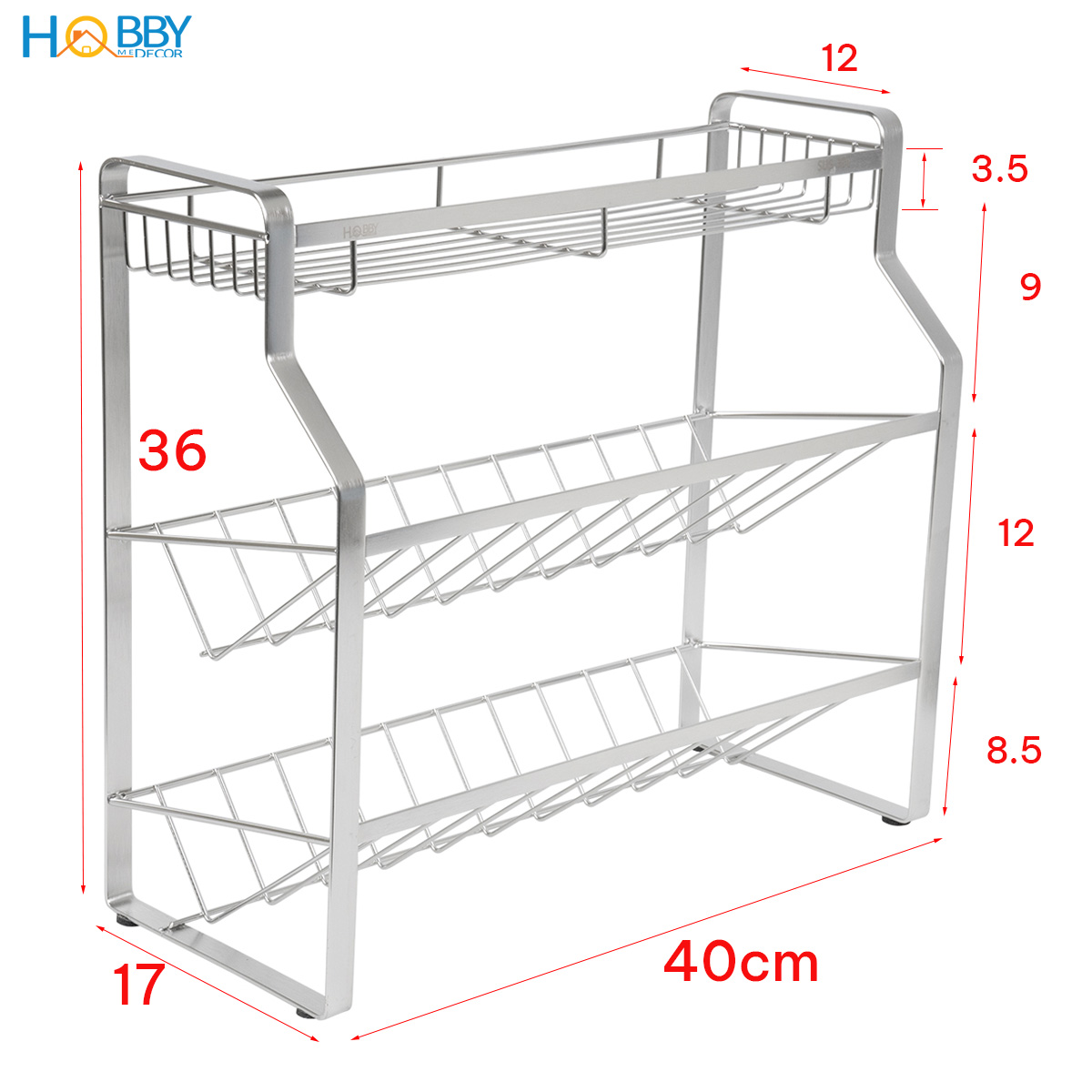 Kệ để gia vị chai lọ nhà bếp 3 tầng inox 304 Hobby home decor GV4
