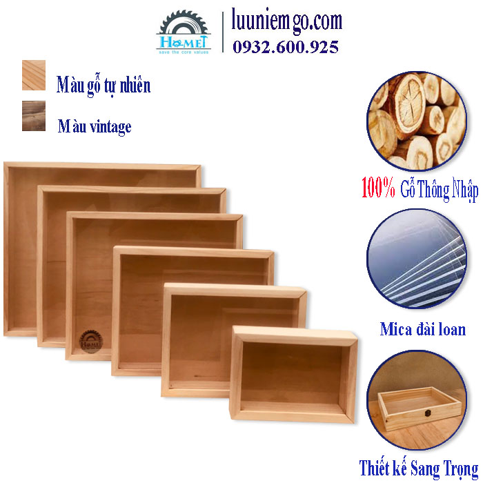 - Hộp gỗ nắp trượt trong suốt, phù hợp làm hộp tranh 3D, hộp trưng bày sản phẩm