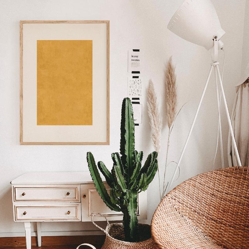 Tranh Canvas Cao Cấp | Tranh hình chữ nhật màu vàng tối giản, hình học màu vàng son & màu be, trang trí tường đơn giản