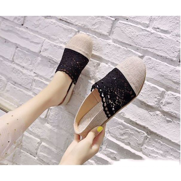 Giày lười slip on nữ phối ren xinh xắn-GL8