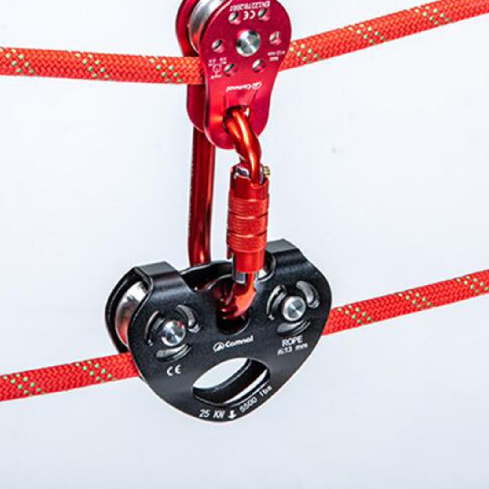 25KN Zip Line Trolley Climbing Buckle Pulley Roller Gear on for Outdoor Sports Rock Climbing Carabiner Cable Trolley Gear fit 8-13mm Rope