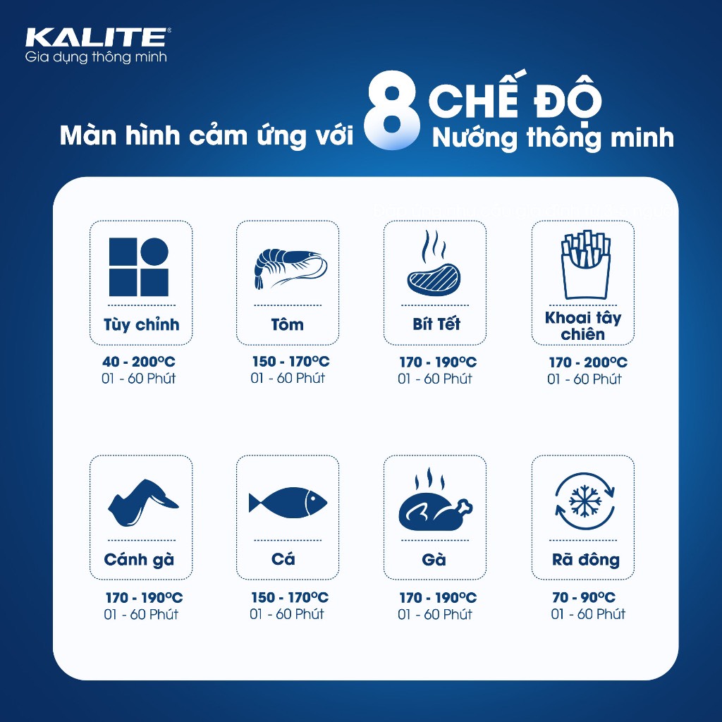 Nồi chiên không dầu KALITE KL6000, Giỏ Chiên Thuỷ Tinh Borosilicate 6.0Lit, 8 Chức Năng Nướng, Hàng Chính Hãng