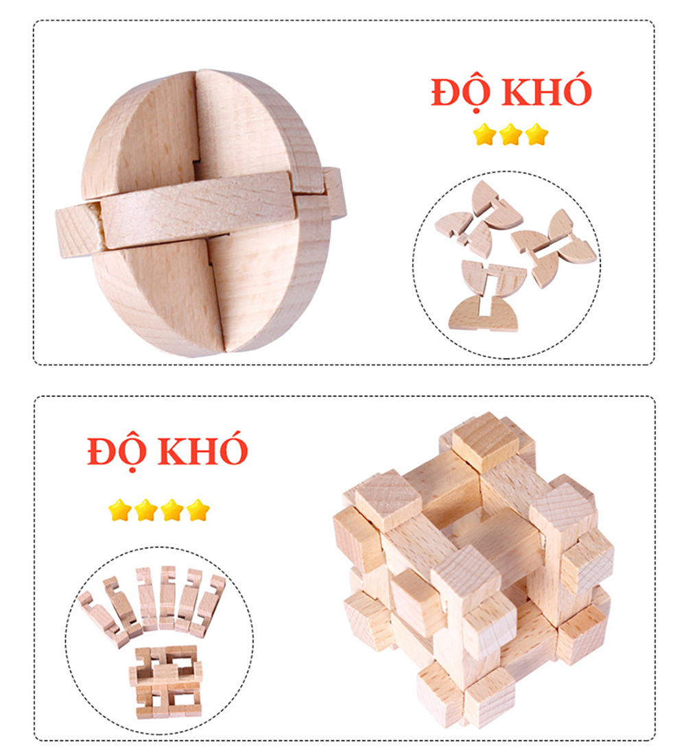 Set quà tặng 9 khóa gỗ Luban giải đố IQ phát triển trí thông minh rèn luyện tư duy logic và giải quyết vấn đề
