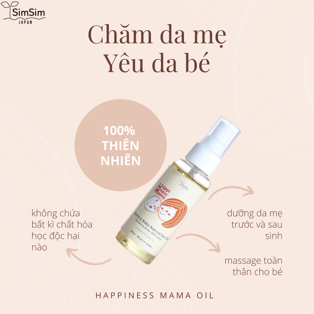 Dầu Dưỡng Da Nhật Bản Cho Mẹ Và Bé Happiness Mama Oil, Chiết Xuất Từ Thiên Nhiên, Dưỡng Ẩm Mềm Mại, Làm Giảm Rạn Da