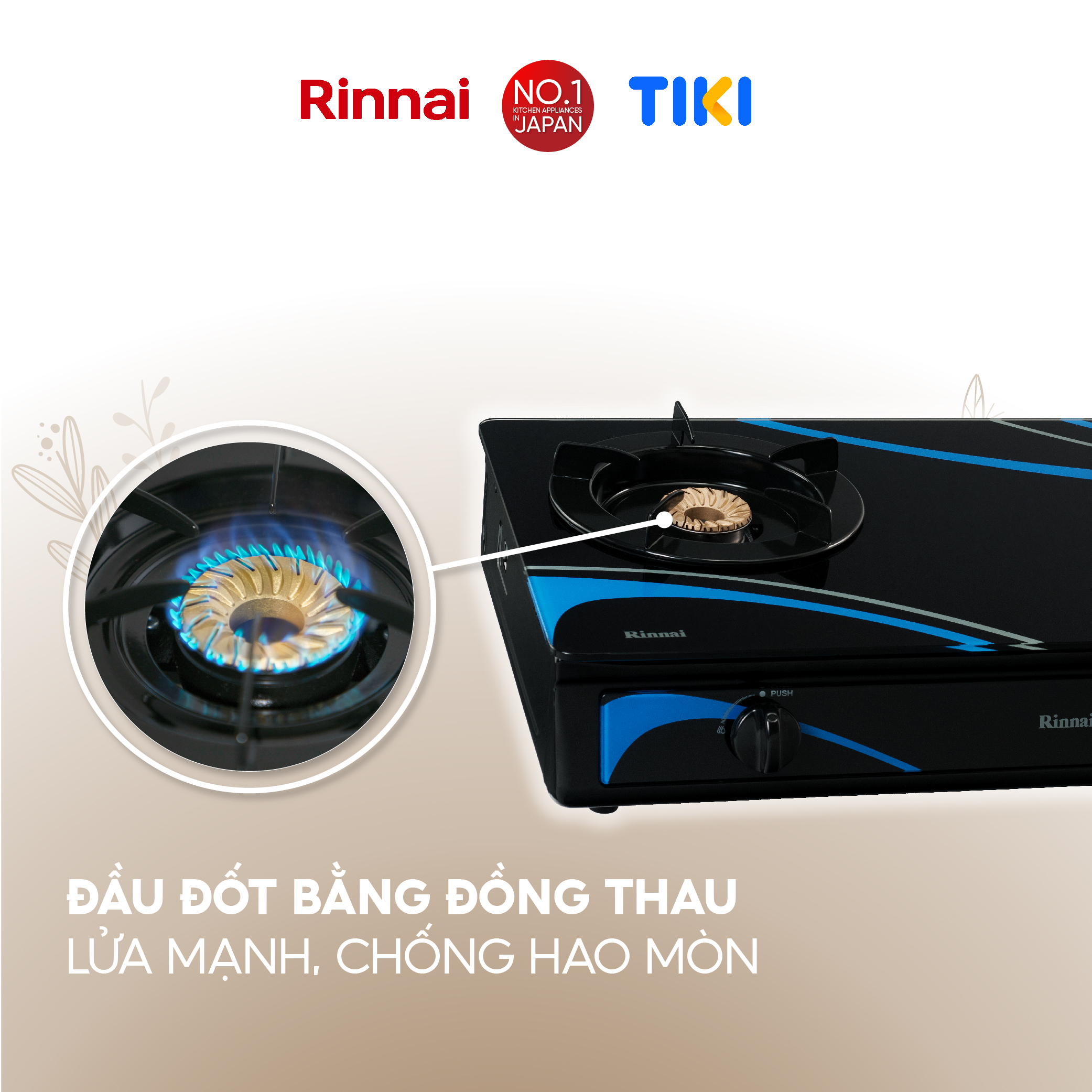 Bếp gas dương Rinnai RV-3715GL(BC) mặt bếp kính và kiềng bếp men - Hàng chính hãng.
