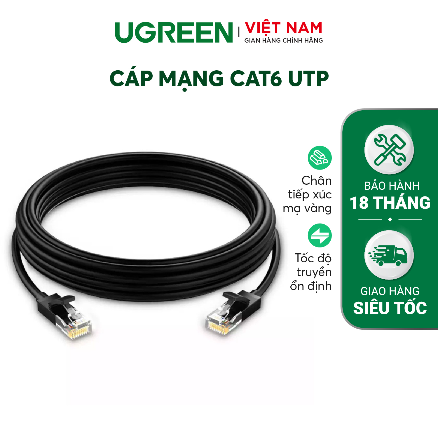 Dây cáp mạng 2 đầu đúc sẵn Cat6 UTP UGREEN NW102 - Hàng chính hãng