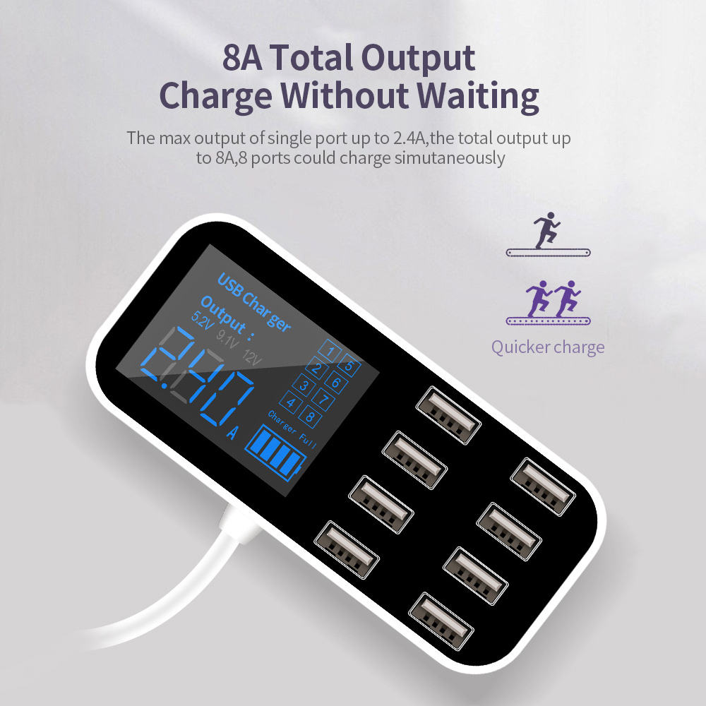 Bộ sạc nhanh cho ô tô A9S 8 cổng USB với màn hình LED