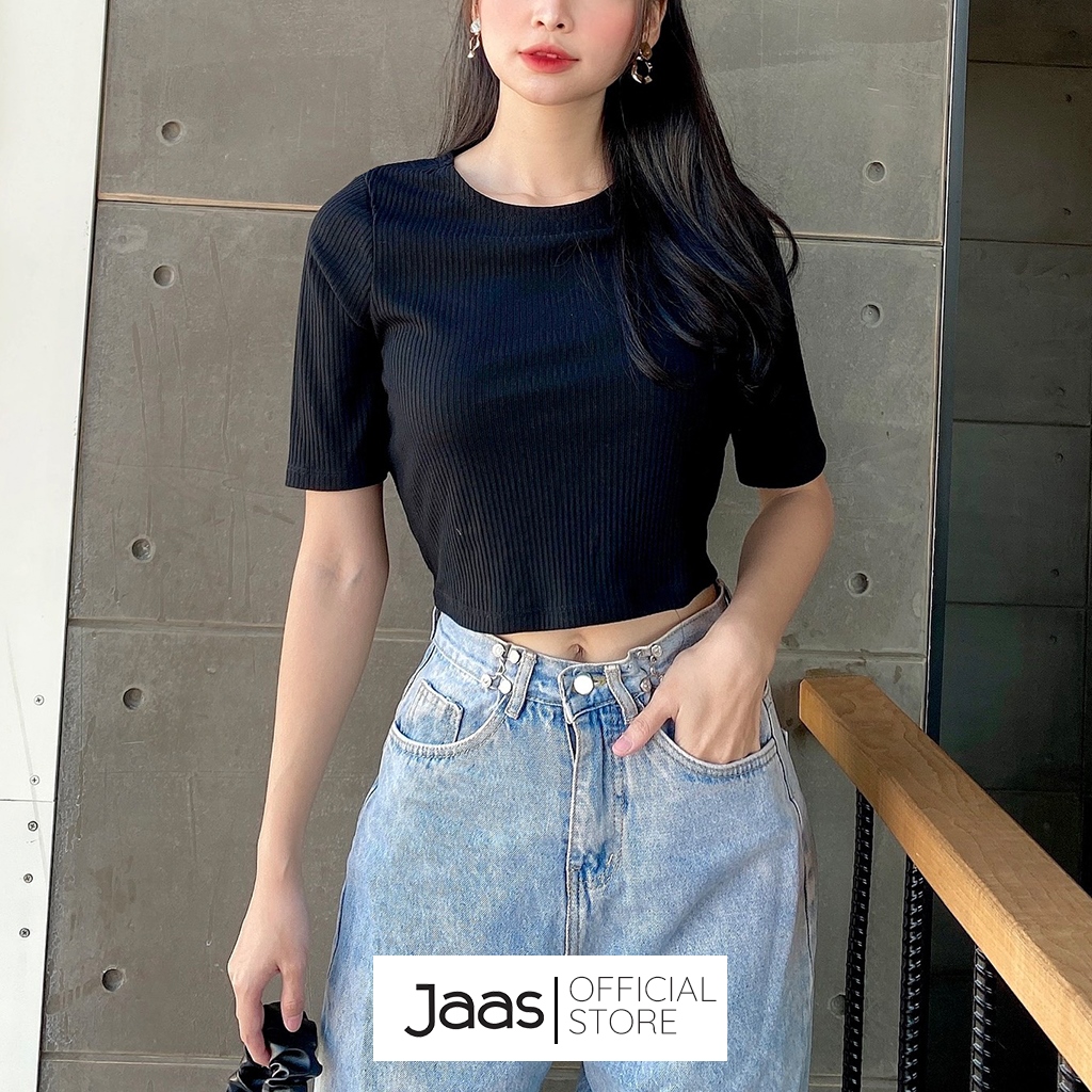 Áo crop top cổ tròn ngắn tay năng động cực xinh