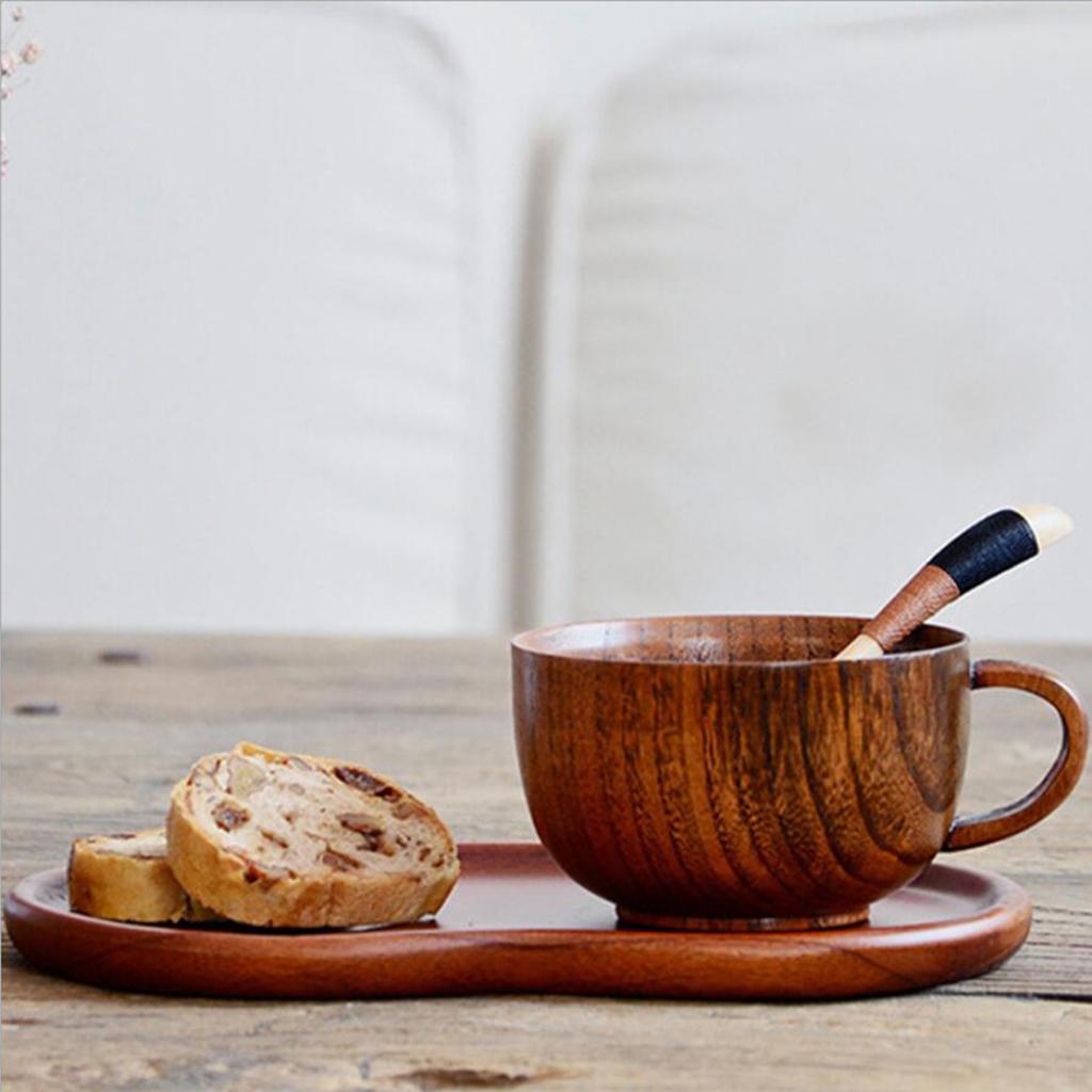 Leipupa Đơn Giản Tinh Chế Bằng Gỗ Cốc Tập Uống Có Tay Cầm Cho Nước Trà Cà Phê Nước Sữa Bia Canh, 5.12X3.54X2.56 Inch