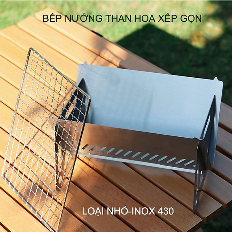 Bếp Nướng Than Hoa Inox Gấp Gọn Bếp Nướng BBQ Dã Ngoại Mini Inox 304 Dành Cho 2-3 Người