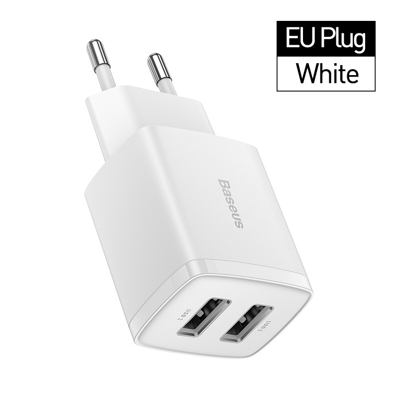 Củ Sạc Nhanh 2 USB Baseus Compact Charger Tốc Độ 10.5W Tương Thích Dòng Điện 100V - 240V - Hàng Chính Hãng