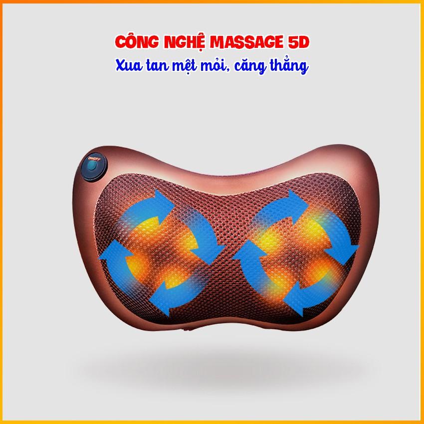 Gối massage hồng ngoại – Massage cổ 8 bi công nghệ 5D, mát xa cổ vai gáy - BH 3 tháng - Kaizo Mart