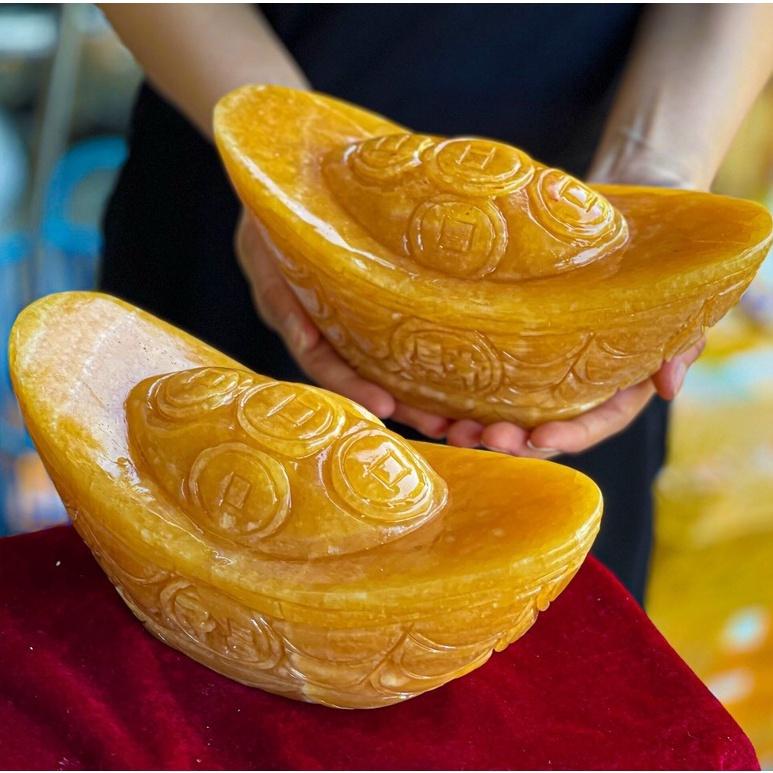 Trĩnh Vàng Thần Tài, Thỏi Vàng Kim Nguyên Bảo Đá Ngọc Hoàng Long - Dài 15cm & 20cm