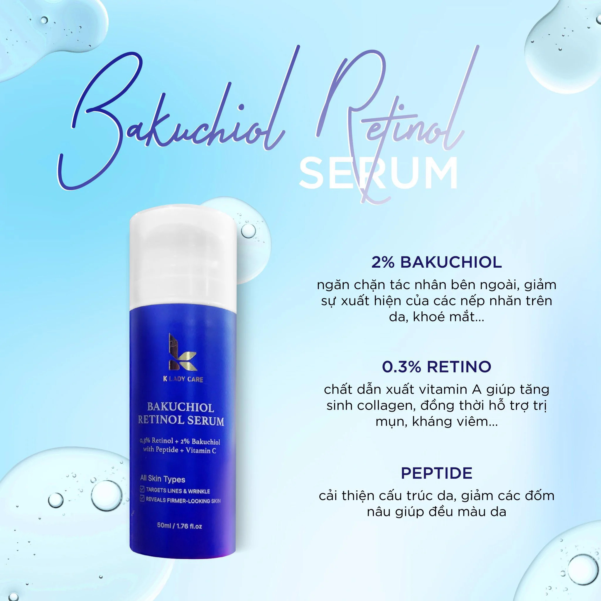 Serum Bakuchiol Retinol K Lady Care 50ml giúp giảm nếp nhăn