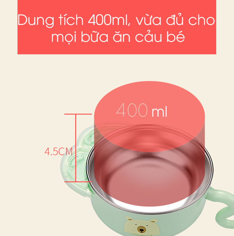 Bộ bát ăn dặm có nắp cho bé 5 món Hàng Của ĐỨC giữ nhiệt + chống rơi vỡ + chống tràn (hồng)