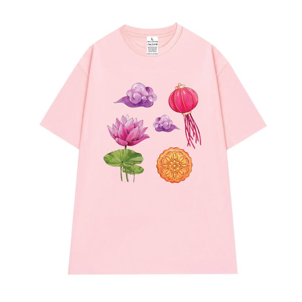 Cao cấp - Áo thun oversize hình lồng đèn hoa sen bánh trung thu áng mây Mid Autumn shirt áo thun uni