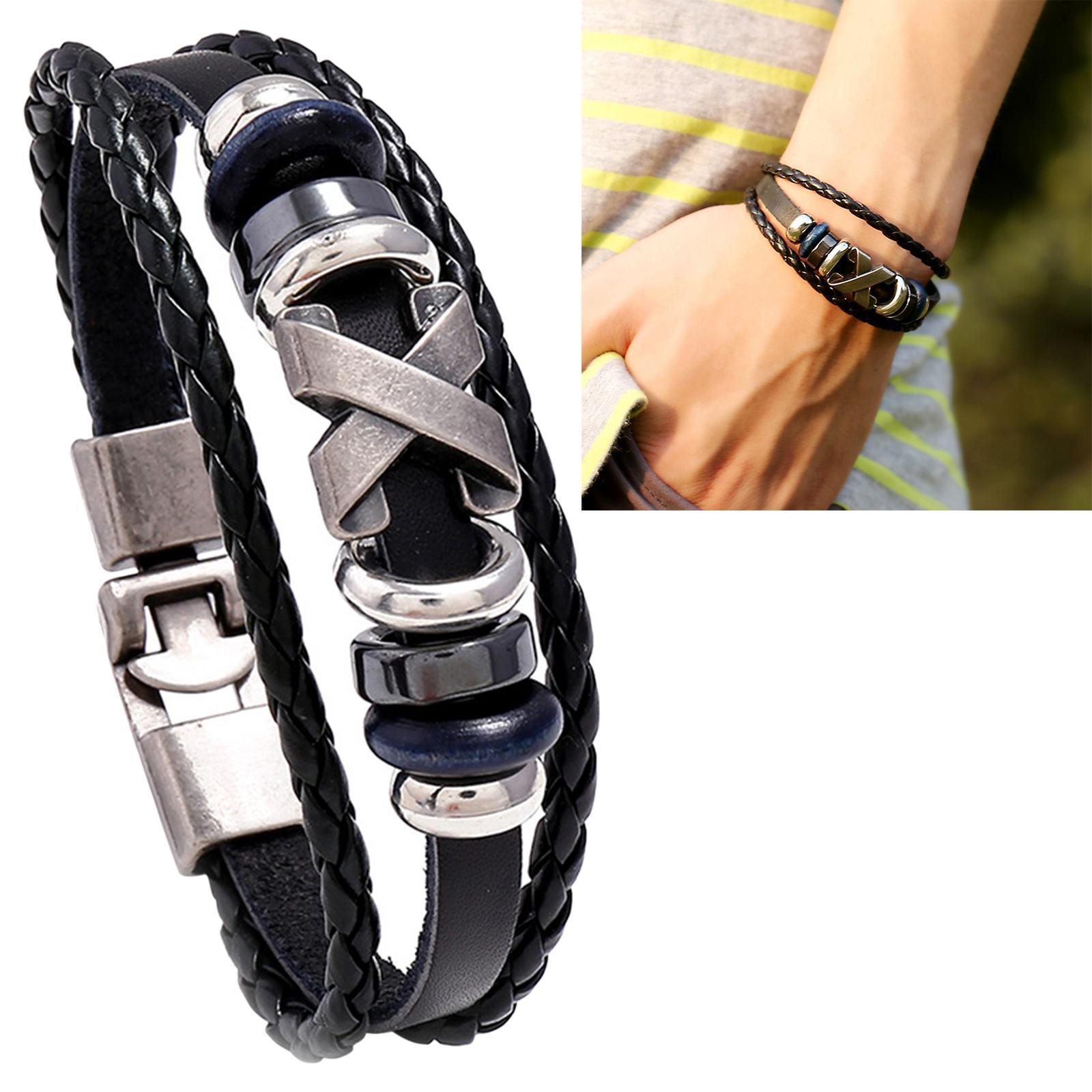Fashion Braided Leather Bracelet Bangles Rope Multilayered Men Women