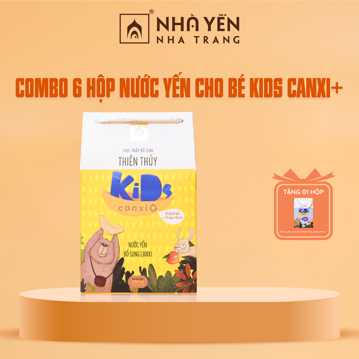 COMBO 6 hộp Nước yến cho bé Thiên Thủy Kids Canxi+ - Nhà Yến Nha Trang - Hộp 9 lọ - Bổ sung canxi - Tổ yến chưng sẵn - Nước yến chưng sẵn - Đặc sản yến sào Khánh Hòa