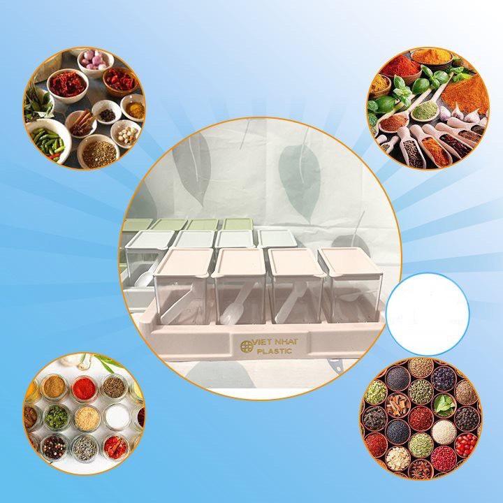 Bộ 4 lọ đựng gia vị có thìa Việt Nhật -Hũ đựng gia vị có nắp đậy tiện dụng bền đẹp TNX 2939