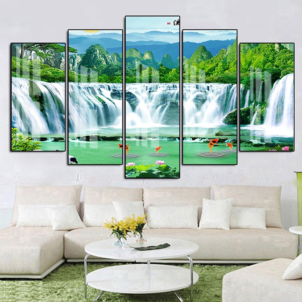 Tranh Tráng Gương Sang Trọng Treo Tường Hiện Đại _ Tranh Bộ 5 Phong Cảnh Sơn Thủy Đẹp