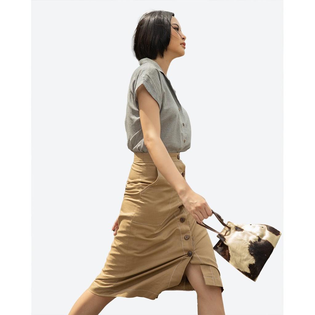 Áo Sơ Mi Linen Xám F2 Smart Casual Nữ