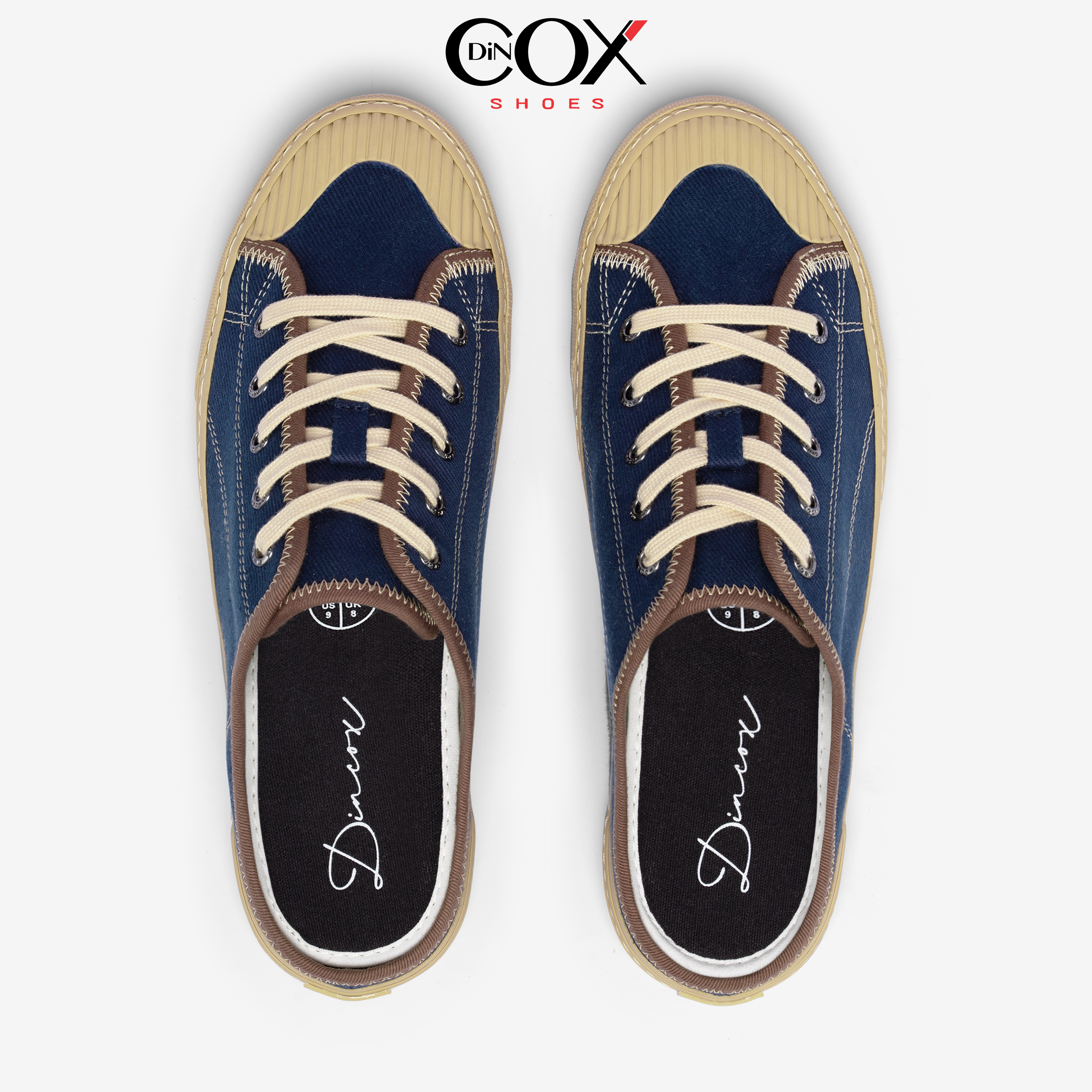 Giày Sục Đạp Gót Mules Vải Sneaker Unisex Tăng Chiều Cao 4cm DINCOX E10 Dark Navy