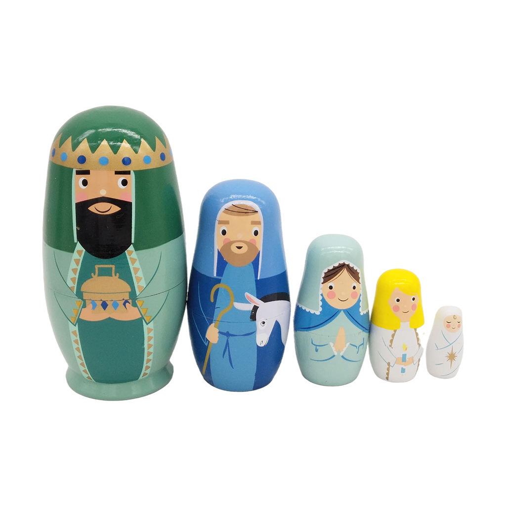 Set of 5 Cartoon Matryoshka Wooden Russian Nesting Dolls Handmade Home Decor