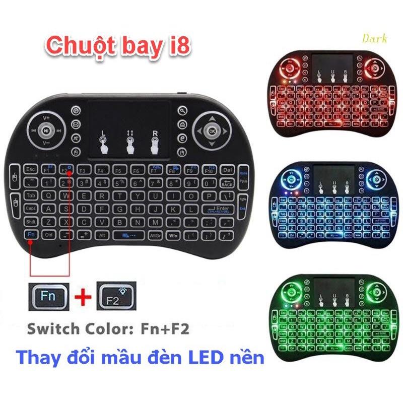 Chuột Bay Kiêm Bàn Phím Không Dây I8 Cho Smart Tivi &amp; Androi Box, dùng pin Sạc, Có đèn Led