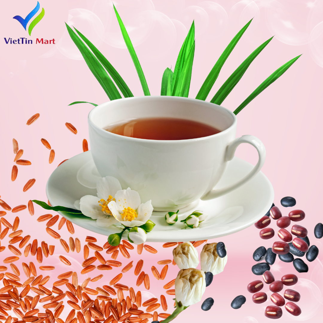 Trà gạo lứt, đậu đen xanh lòng, đậu đỏ, hoa nhài, lá dứa 1kg (đóng zip) VietTin Mart