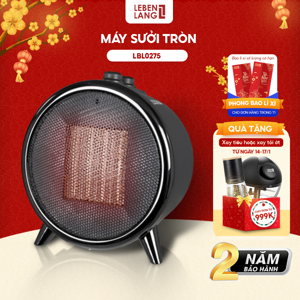 Máy sưởi mini dáng tròn Lebenlang LBL0275, công suất 1500W, làm ấm góc rộng, nóng nhanh, nhỏ gọn tiện lợi - hàng chính hãng