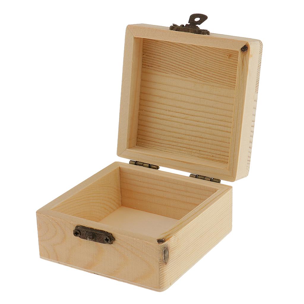 2xSquare Shape Unfinished Wooden Jewelry Gift Box for Kids DIY Craft Toys