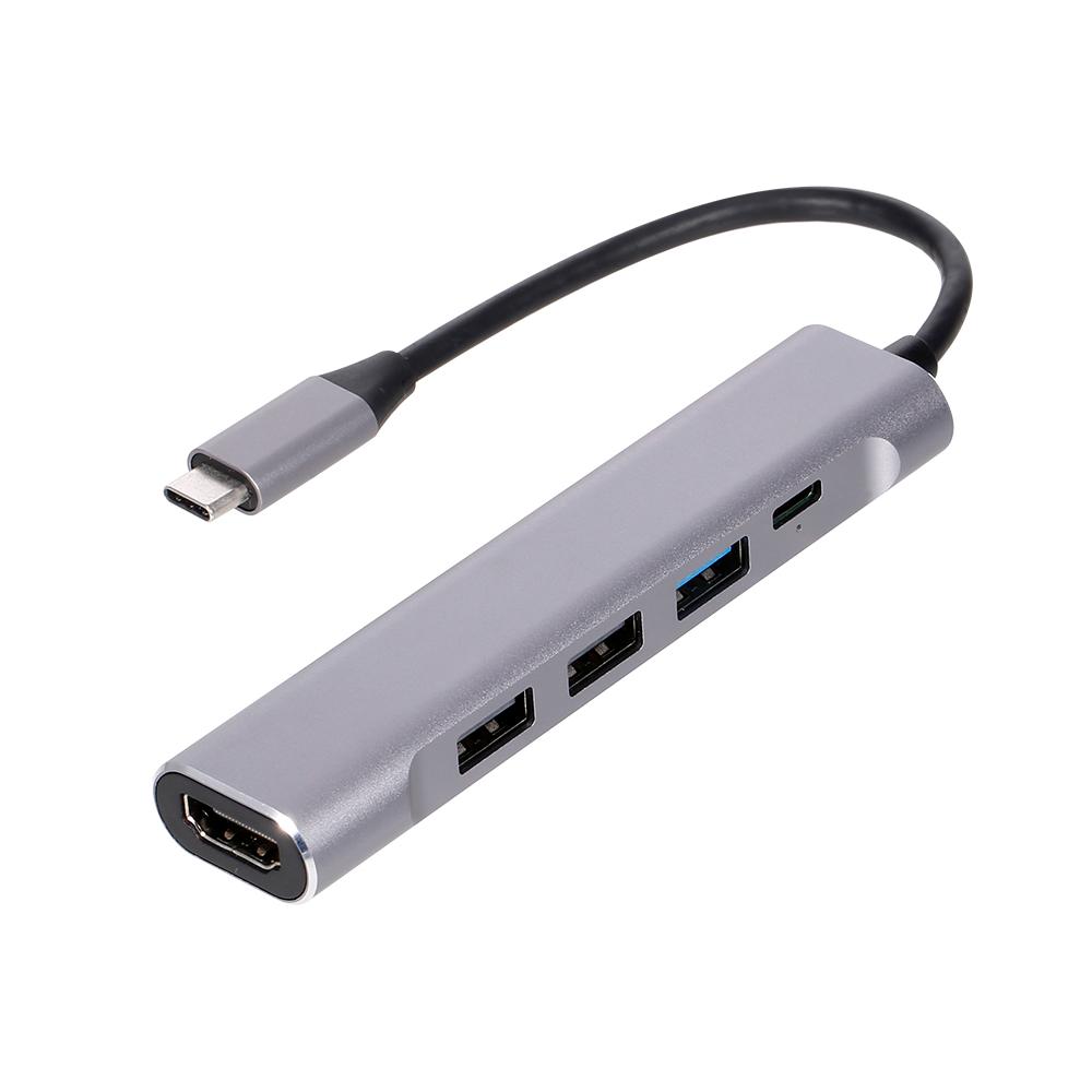 5-in-1 USB-C Hub USB3.0 USB2.0 Type-C to 4K HD Converter PD Quick Charge /Data Transfer USB Hub