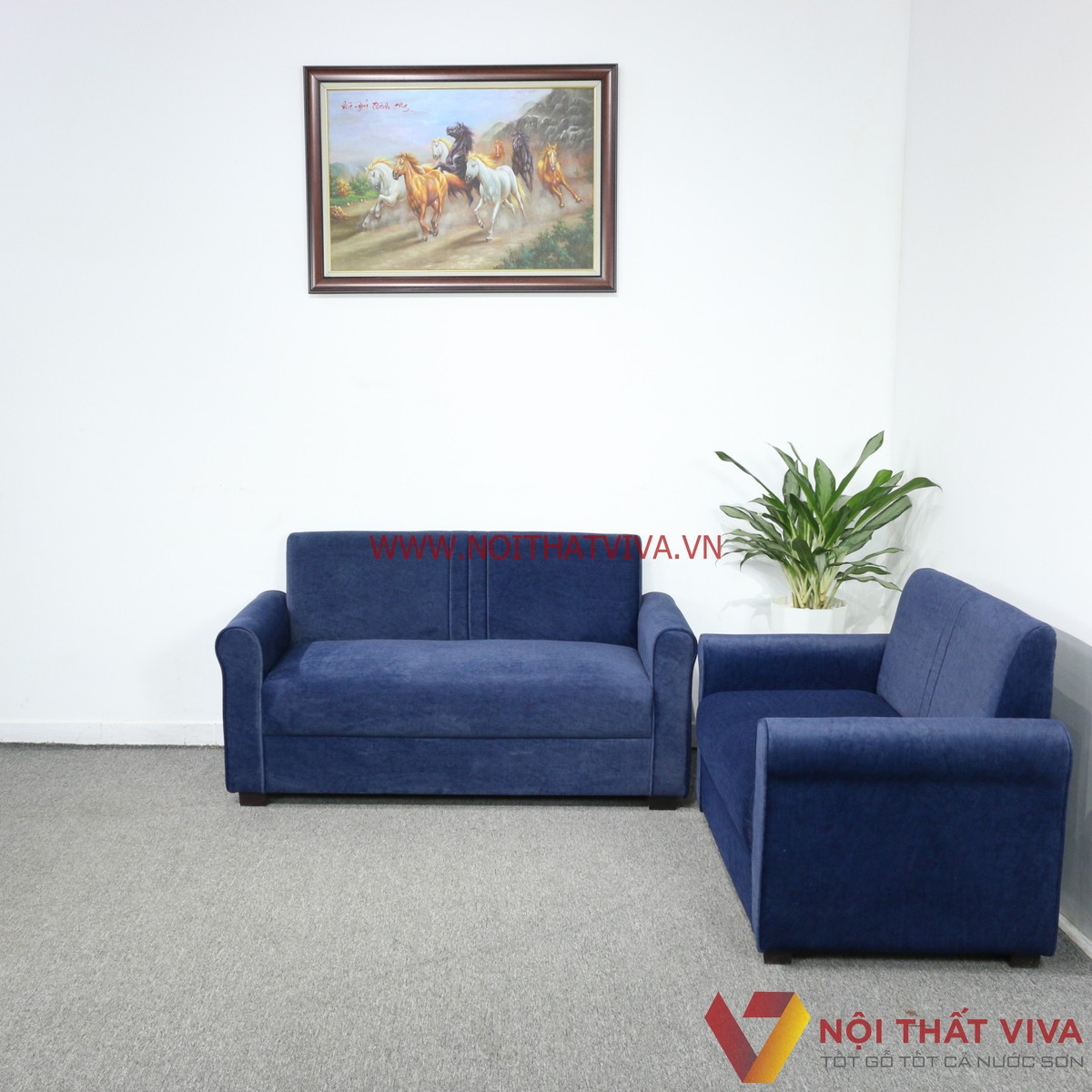 Bộ Sofa Góc Bọc Nhung Màu Xanh Dương Đẹp Hiện Đại Giá Rẻ