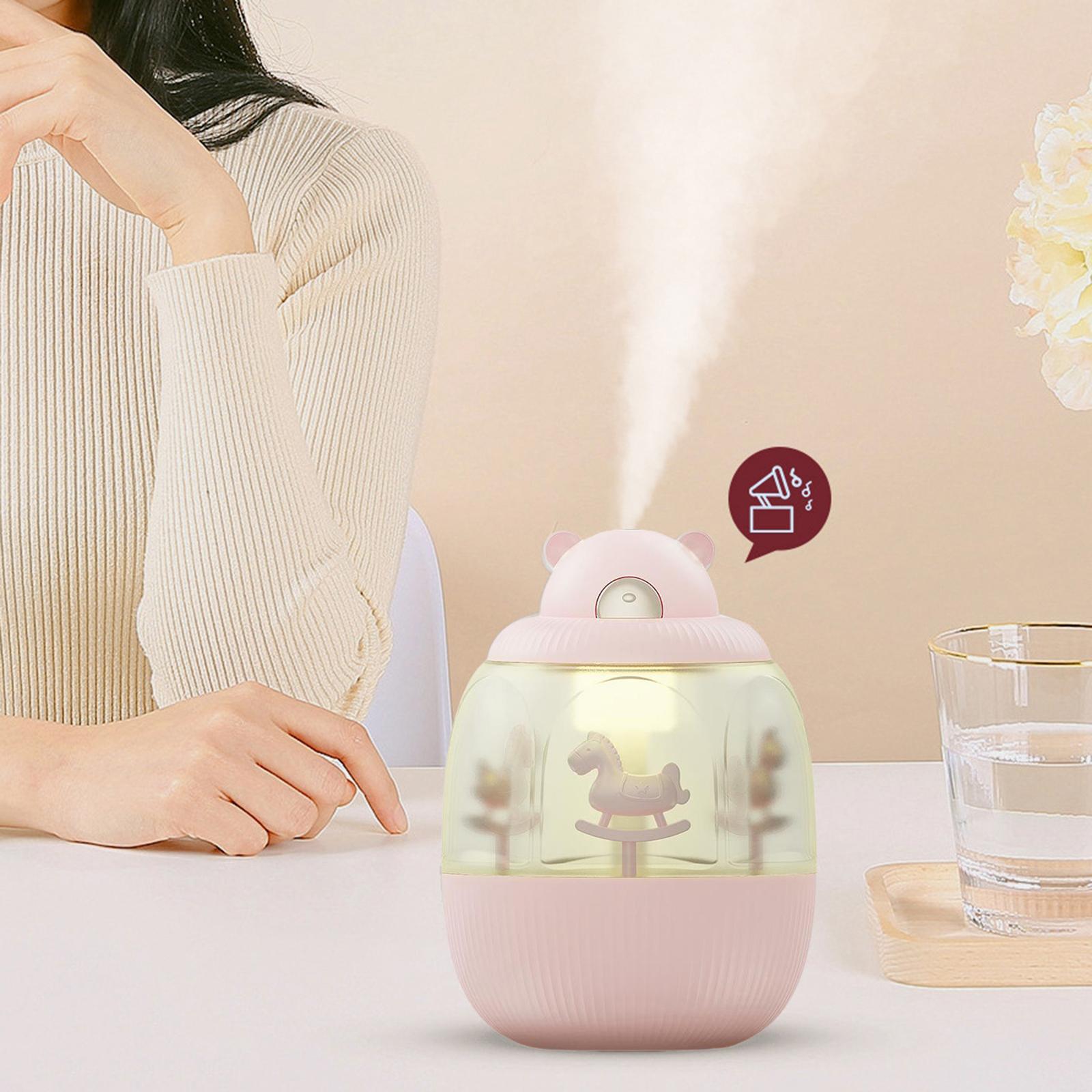Carousel Music Box Small USB Air Humidifier with Light for Home Office Desk Decoration 7-Color LED Light Desk Humidifiers USB Powered