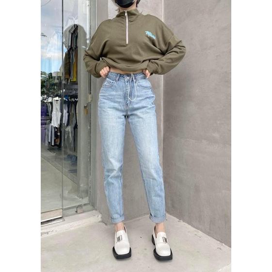 Quần Jean Nữ Momjeans lưng cao chất cotton phom bụi xinh lắm