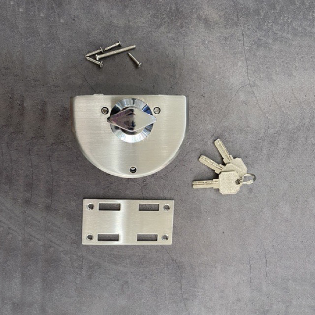 Khóa Bán Nguyệt Inox Cho Cửa Kính Cường Lực, Khóa Cửa Kính Lùa, Lắp Đặt Không Phải Khoan. Kingler 3205- 3206