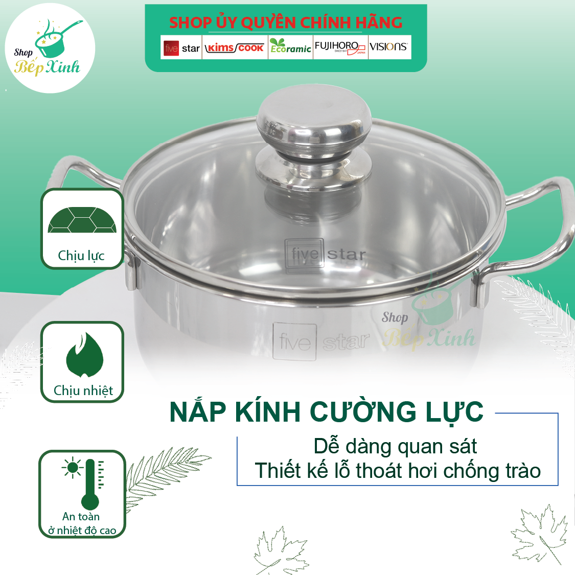 Nồi inox 430 bếp từ 3 đáy Sandwich FiveStar 24cm nắp kính