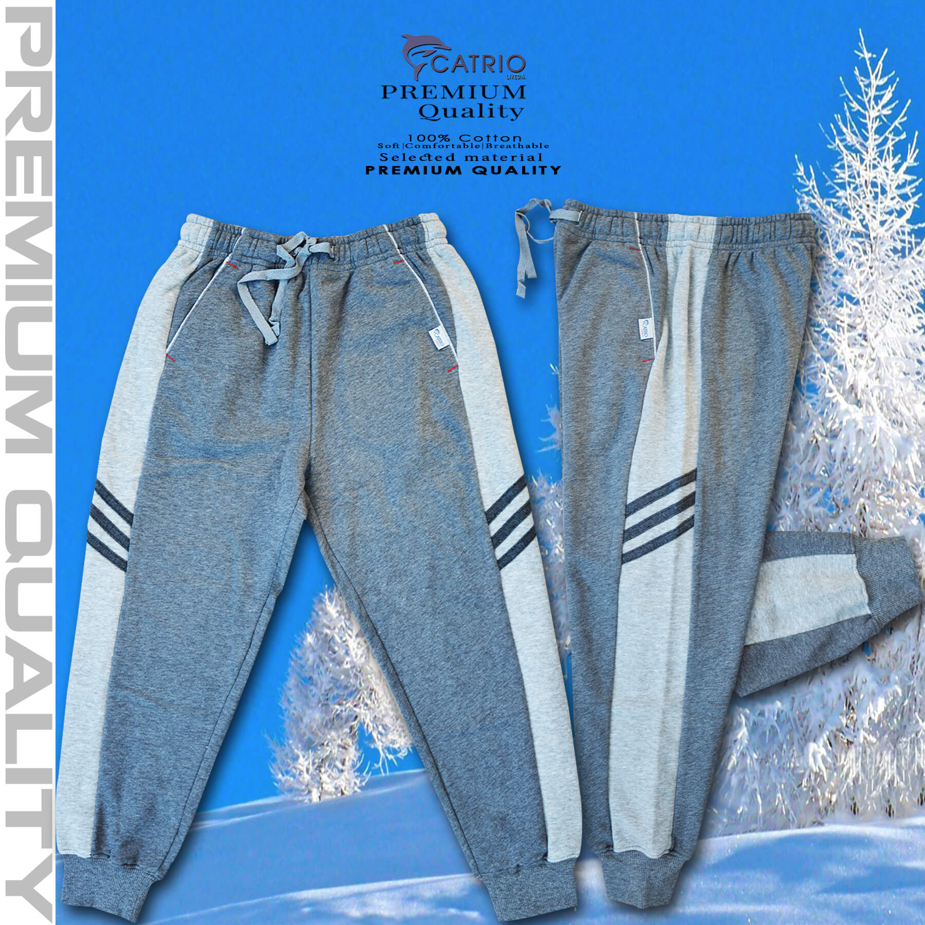 Quần thun dài bé trai vải 100% cotton PHỐI SƯỜN màu CHUỘT pha xám là quần nỉ trẻ em CATRIO từ 9 tuổi đến 18 tuổi phù hợp thời tiết se lạnh mùa thu đông với kiểu dáng thể thao tuyệt đẹp