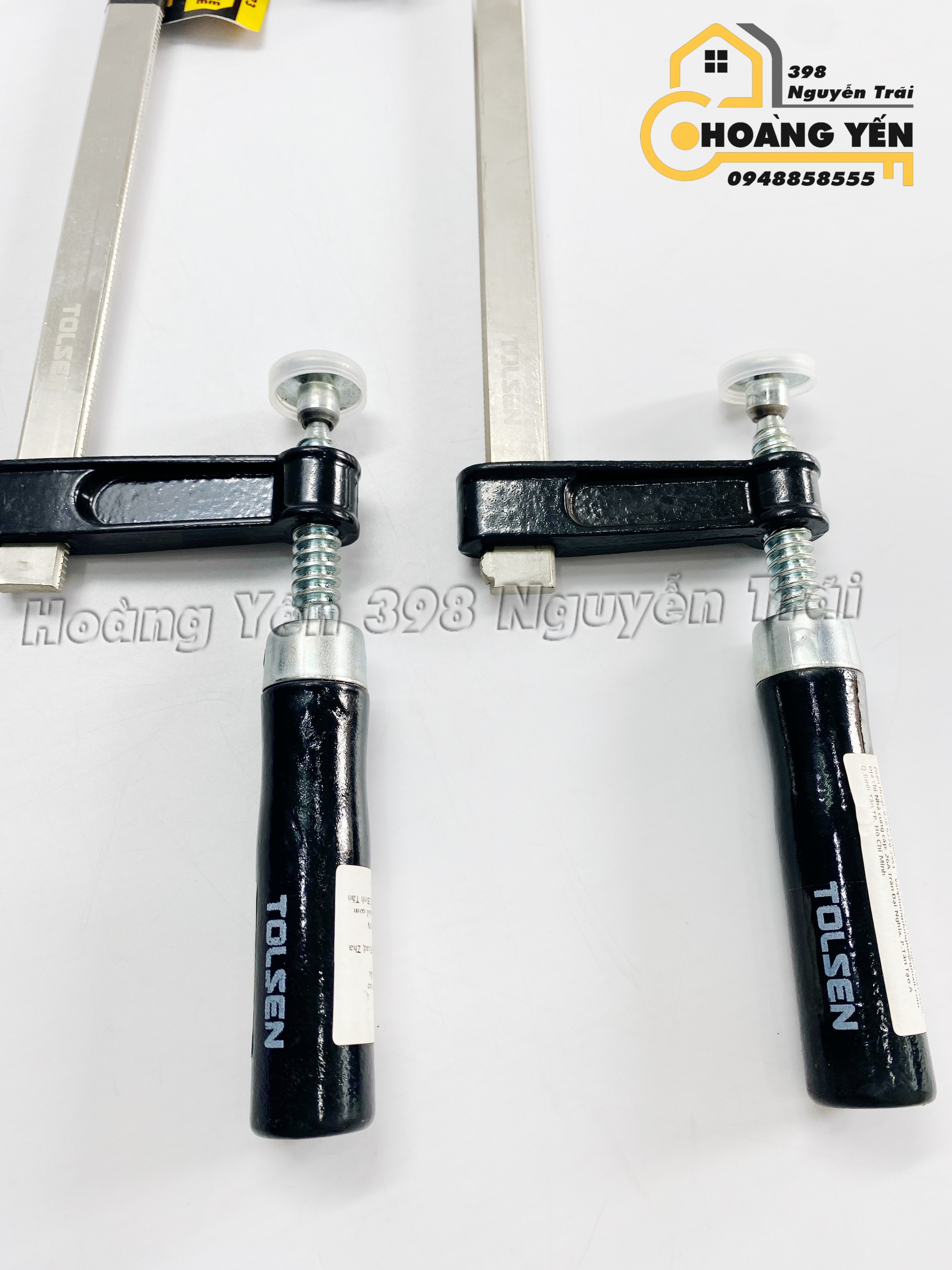 Cảo chữ F cán gỗ, thanh sắt mạ niken, thanh ren mạ kẽm chắc chắn Tolsen 10123 50x150mm, Tolsen 10125 50x250mm