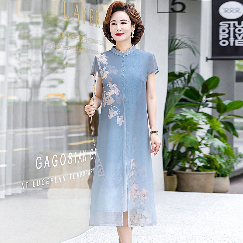 Đầm Trung Niên Dự Tiệc Cho Mẹ. Mẫu Váy Trung Niên Nữ Dáng Suông Sang Trọng Trang Nhã Kiểu Dáng Cách Tân Kèm Họa Tiết Hoa