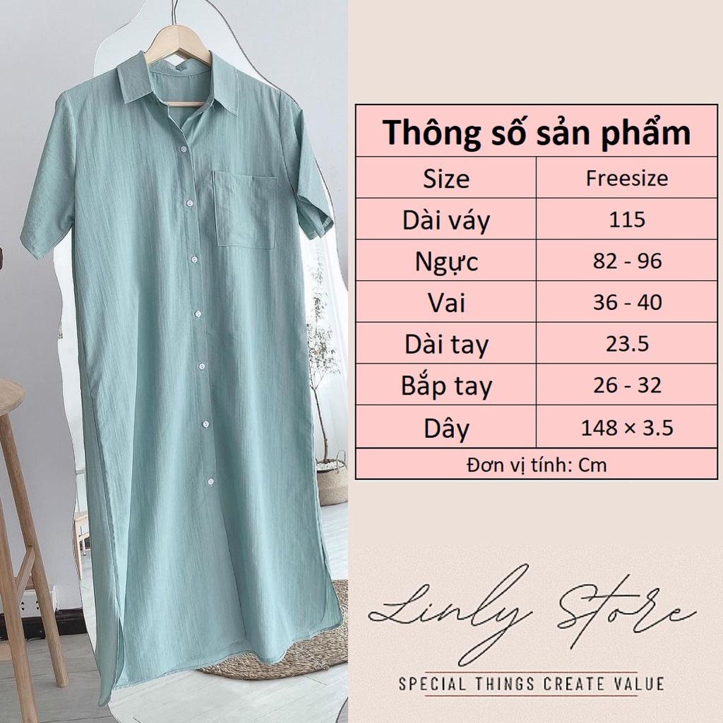 Váy sơ mi dáng dài thắt eo – Đầm nữ form suông vintage V-SMN