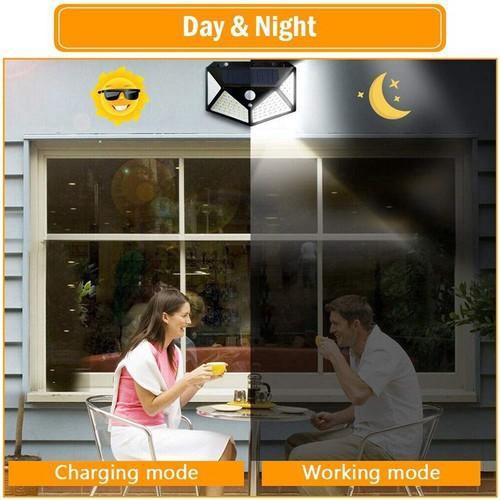 Đèn năng lượng mặt trời 100 LED_3 chế độ đèn sáng cảm biến hồng ngoại và chuyển động tiện dụng