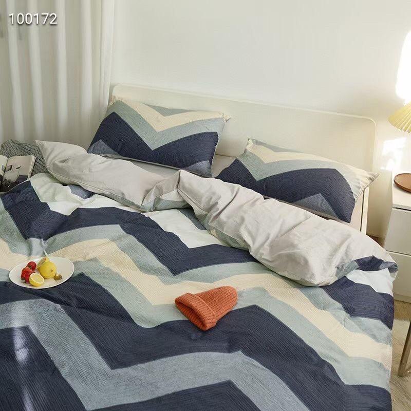 Bộ Chăn Ga Cotton Living Hàng Nhập Khẩu Cao Cấp 4 Món Kẻ Hiện Đại