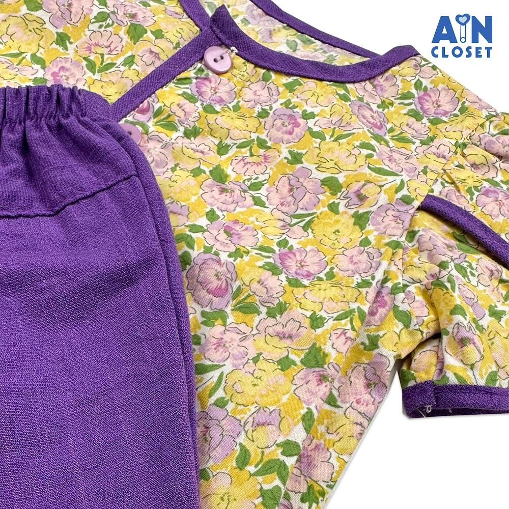 Bộ quần áo lửng bé gái họa tiết Hoa Hồng Leo tím cotton - AICDBGI8APR9 - AIN Closet