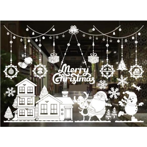 Decal trang trí Noel Hít Tĩnh Điện 2 mặt - NOEL CÙNG NGƯỜI TUYẾT DƯỚI RÈM PHỤ KIỆN TRẮNG
