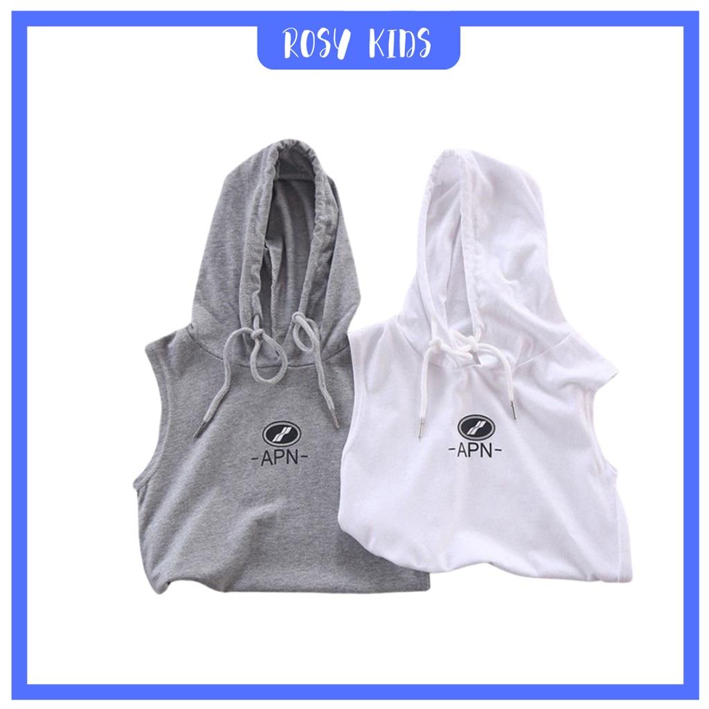 Bộ Cộc Tay Cho Bé ROSY KIDS, Bộ sát nách có mũ chất thun lạnh phong cách Hiphop cho bé yêu từ 6-27kg