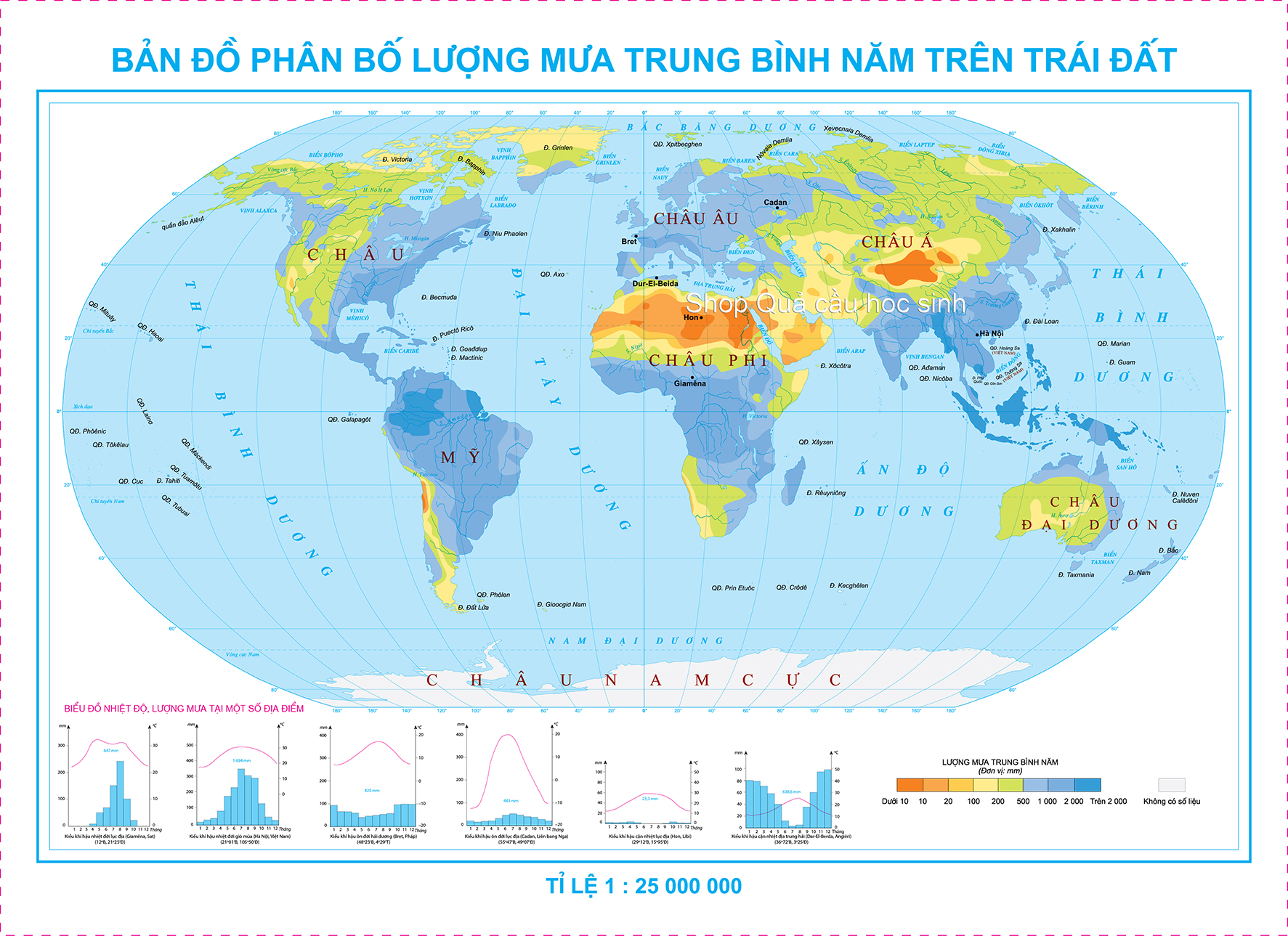 Lượng mưa trung bình năm trên trái đất khổ A0 (84x120cm)