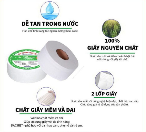 COMBO 3 CUỘN GIẤY VỆ SINH 2 LỚP CUỘN LỚN 900Gr