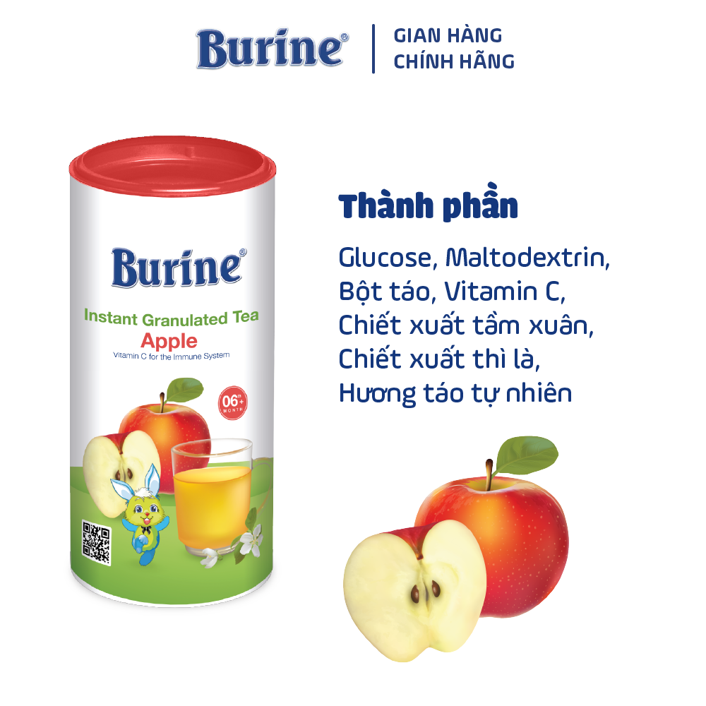 Trà cốm hoa quả Burine dinh dưỡng dành cho bé - Vị Táo Tây giúp hỗ trợ giảm viêm họng, táo bón