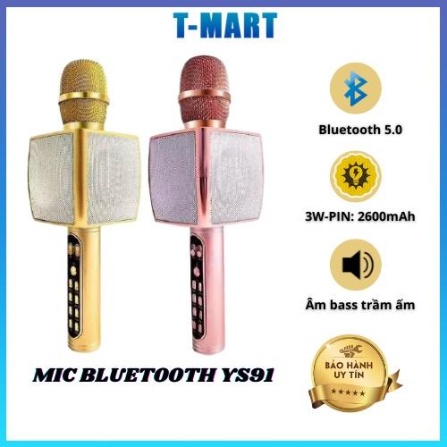 Micro karaoke bluetooth không dây, Mic karaoke YS91 có loa bass chuẩn, Bảo hành 6 tháng